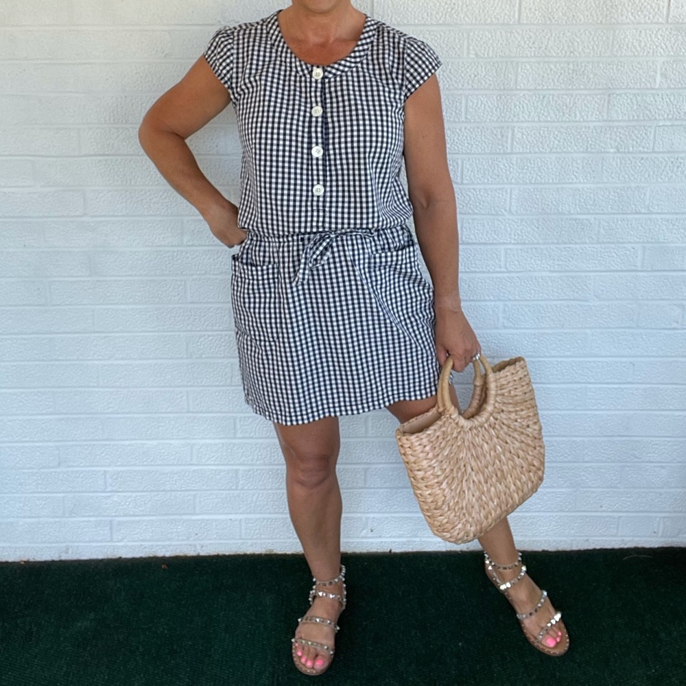J. Crew Navy and White Gingham Mini Dress